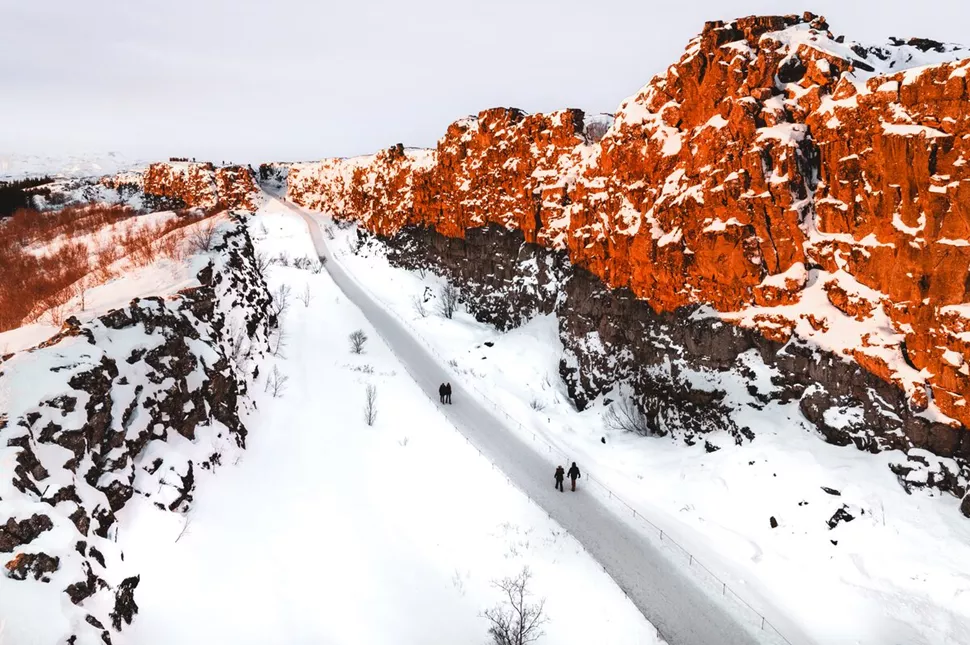 The Þingvellir rift valley in Iceland, where the Mid-Atlantic Ridge rises above the sea